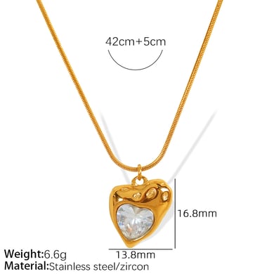 1 Piece Simple Series Retro Heart Stainless Steel 18K Gold Plated Zircon Women Pendant Necklaces h5 Picture2