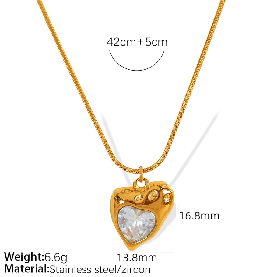 1 Piece Simple Series Retro Heart Stainless Steel 18K Gold Plated Zircon Women Pendant Necklaces Picture2