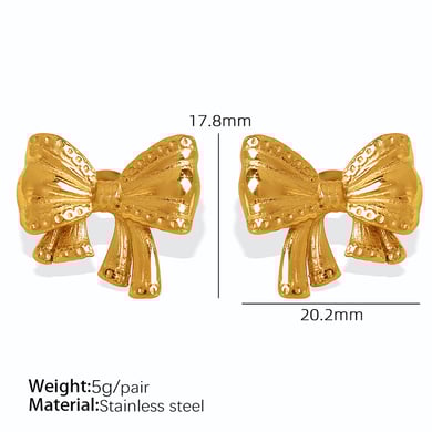 1 Pair Romantic Series Sweet Bow Knot Stainless Steel 18K Gold Plated Women Stud Earrings h5 Picture2