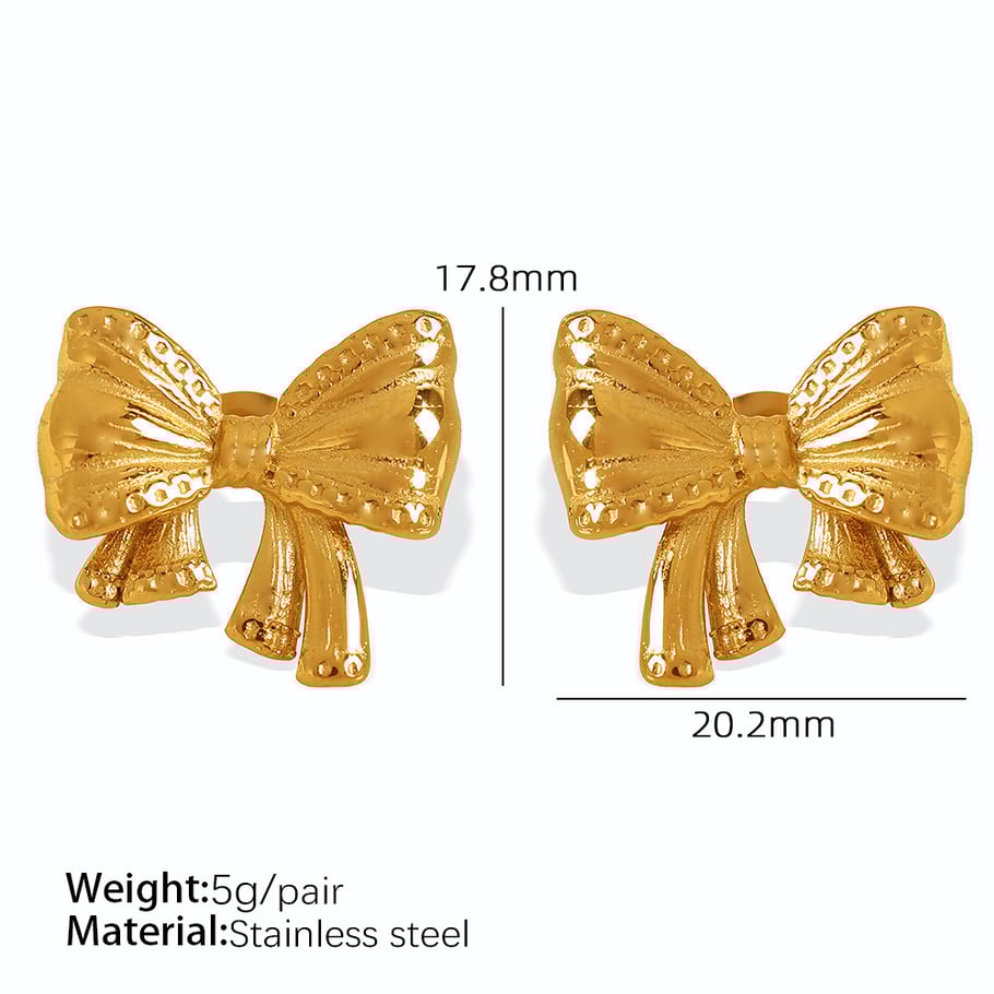 1 Pair Romantic Series Sweet Bow Knot Stainless Steel 18K Gold Plated Women Stud Earrings Picture2