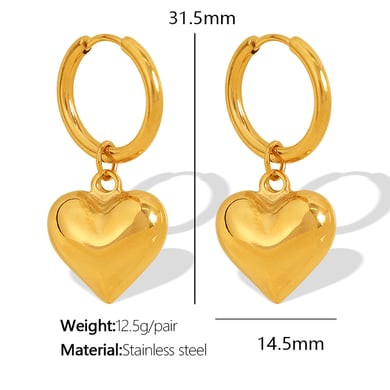 1 Pair Simple Series Simple Heart Stainless Steel 18K Gold Plated Women Drop Earrings h5 Picture2