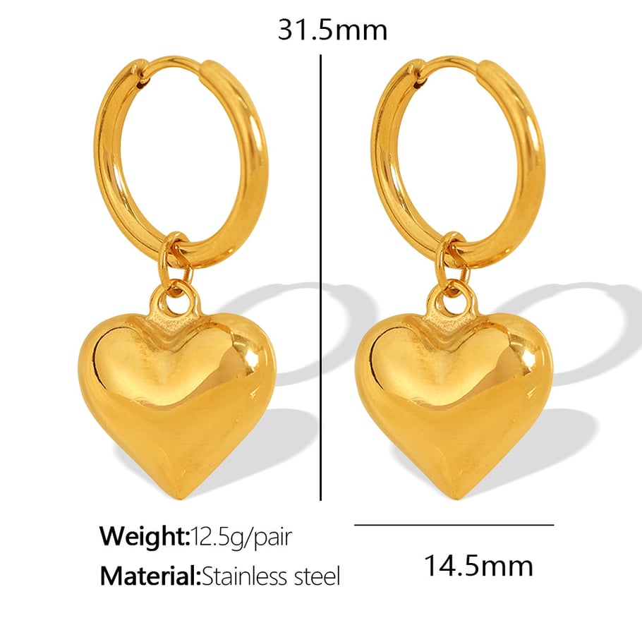 1 Pair Simple Series Simple Heart Stainless Steel 18K Gold Plated Women Drop Earrings Picture2