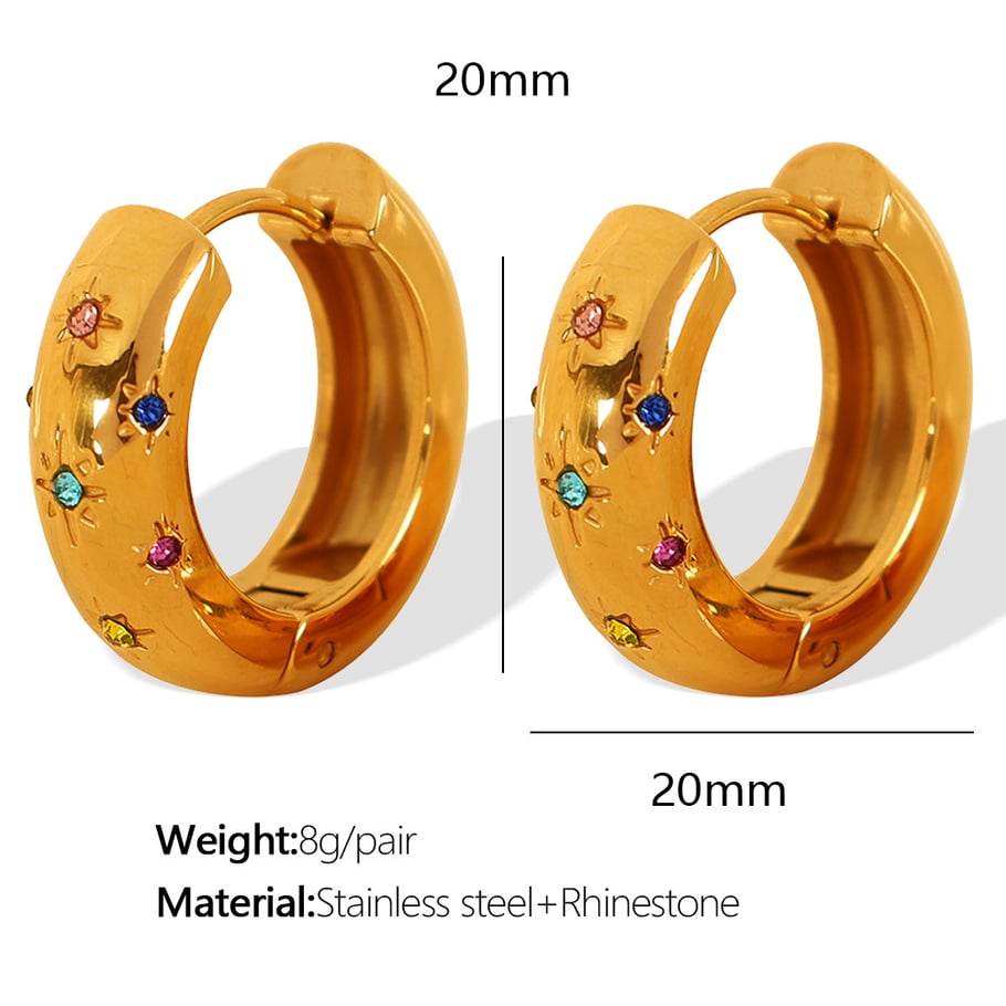 1 Pair Simple Series Retro Geometric Stainless Steel 18K Gold Plated Rhinestone Women Hoop Earrings Picture2