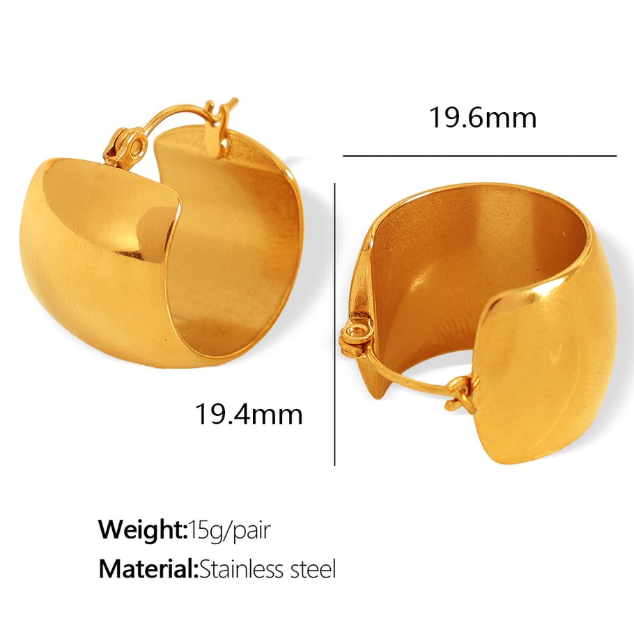 1 Pair Simple Series Classic Solid Color Stainless Steel 18K Gold Plated Women Hoop Earrings Picture2