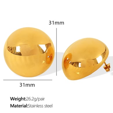 1 Pair Simple Series Simple Solid Color Stainless Steel 18K Gold Plated Women Stud Earrings h5 Picture2