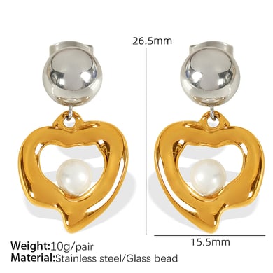 1 Pair Simple Series Retro Heart Stainless Steel 18K Gold Plated Women Drop Earrings h5 Picture2