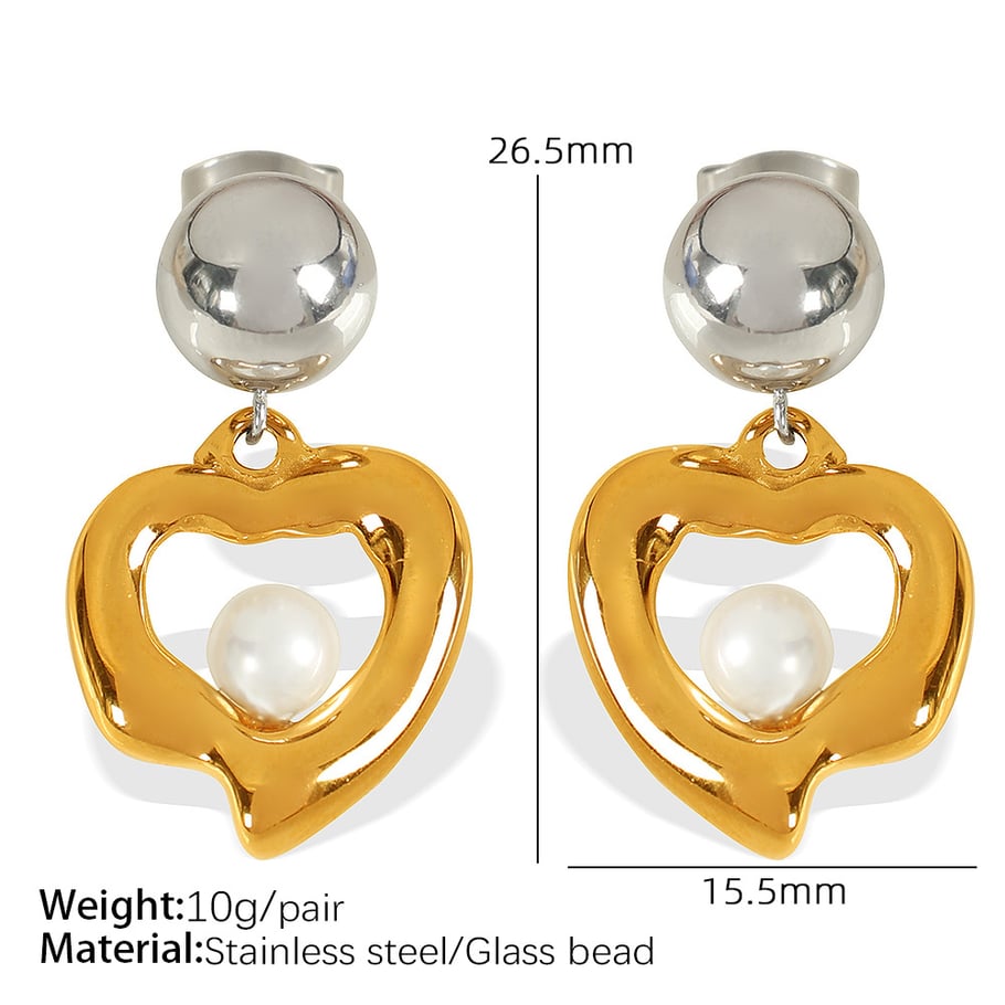 1 Pair Simple Series Retro Heart Stainless Steel 18K Gold Plated Women Drop Earrings Picture2