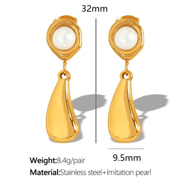 1 Pair Small design simple temperament earrings pearl electroplating 18k metal water drop earrings earrings female French retro women's pendant earrings h5 Picture2