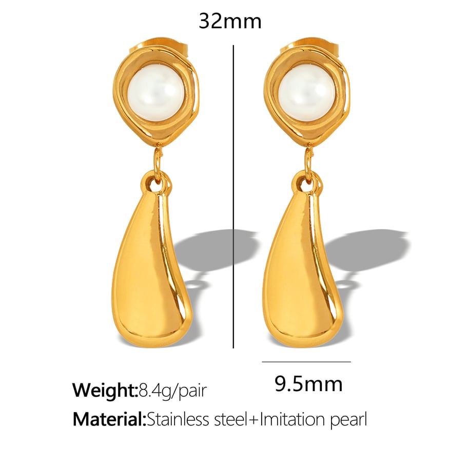 1 Pair Small design simple temperament earrings pearl electroplating 18k metal water drop earrings earrings female French retro women's pendant earrings Picture2
