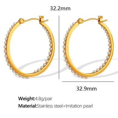 1 pair simple series retro geometric stainless steel  gold plated rhinestone women hoop earrings h5 Picture2