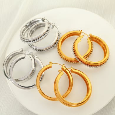 1 Pair Simple Series Classic Solid Color Stainless Steel 18K Gold Plated Zircon Women Hoop Earrings h5 Picture2