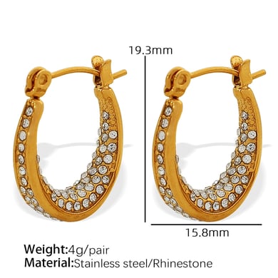 1 Pair Simple Series Classic Geometric Stainless Steel 18K Gold Plated Rhinestone Women Hoop Earrings h5 Picture2