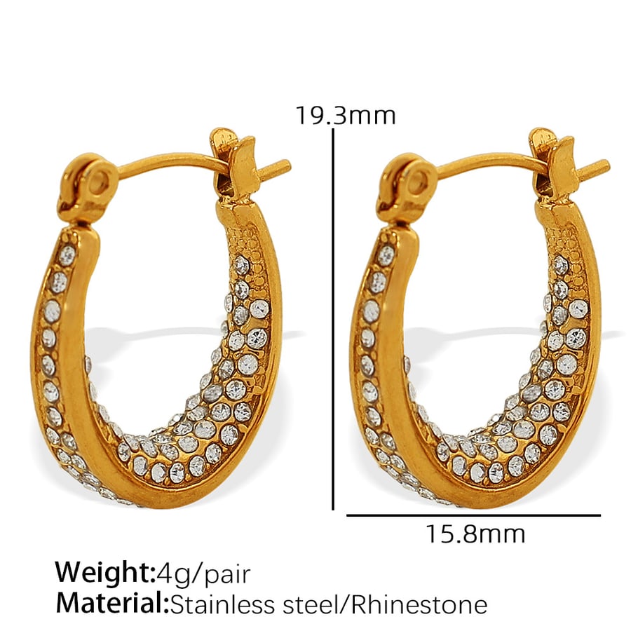 1 Pair Simple Series Classic Geometric Stainless Steel 18K Gold Plated Rhinestone Women Hoop Earrings Picture2