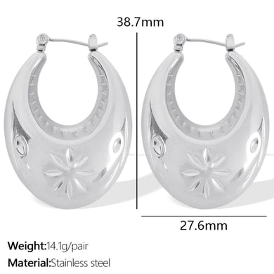 1 pair simple series retro geometric stainless steel  gold plated women hoop earrings h5 Picture2