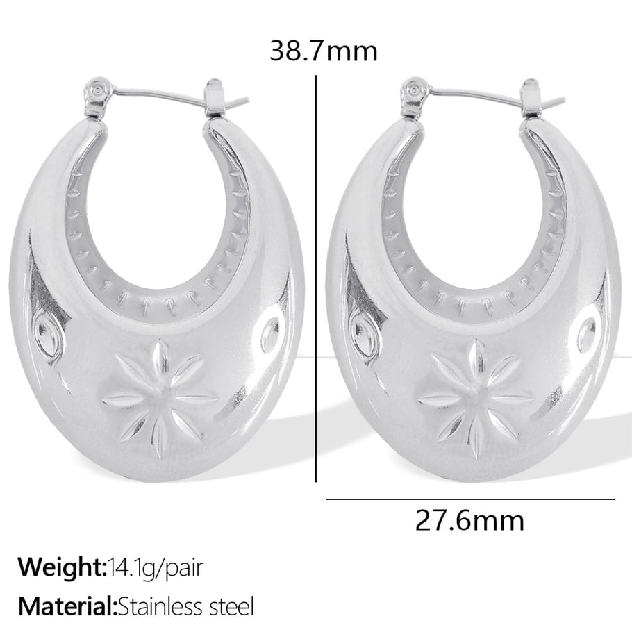 1 pair simple series retro geometric stainless steel  gold plated women hoop earrings Picture2