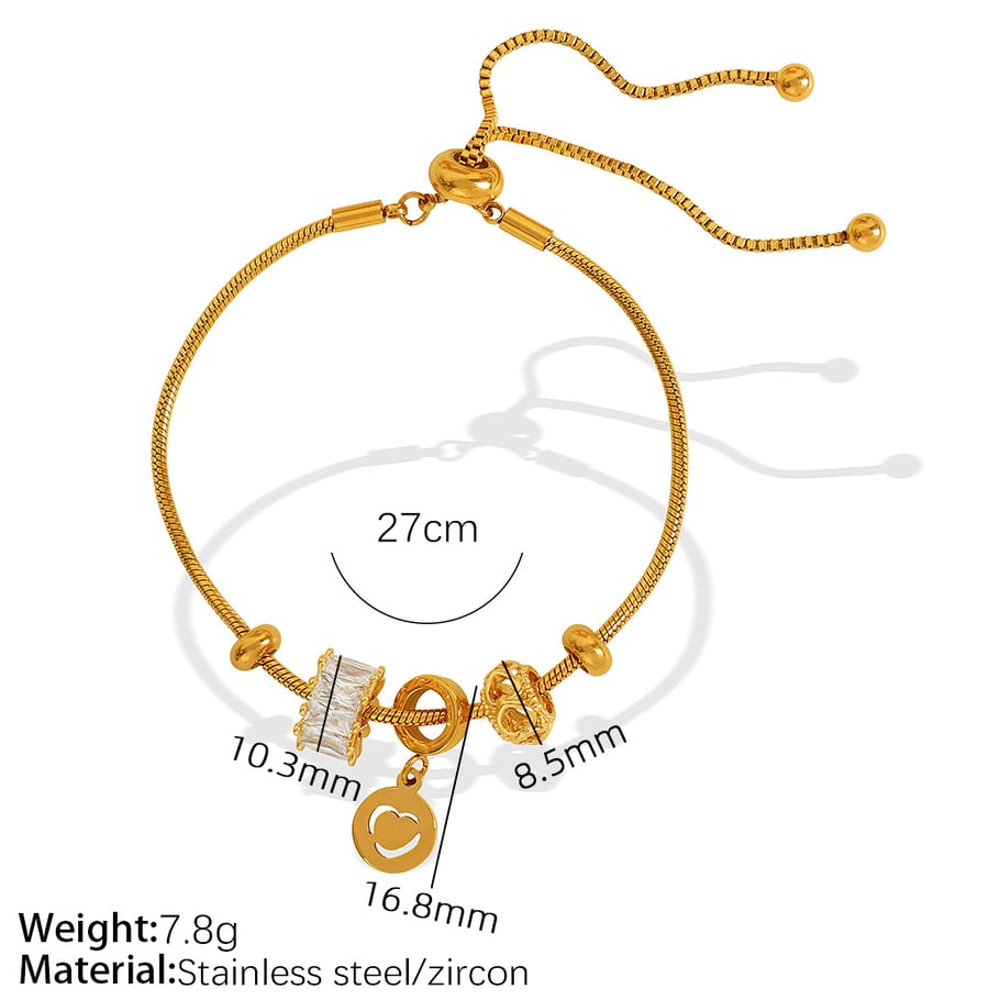 1 Piece Simple Series Casual Heart Stainless Steel 18K Gold Plated Zircon Women Charm Bracelets Picture2