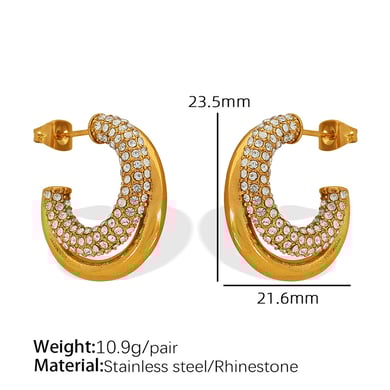 1 pair simple series classic geometric stainless steel  gold plated rhinestone women hoop earrings h5 Picture2