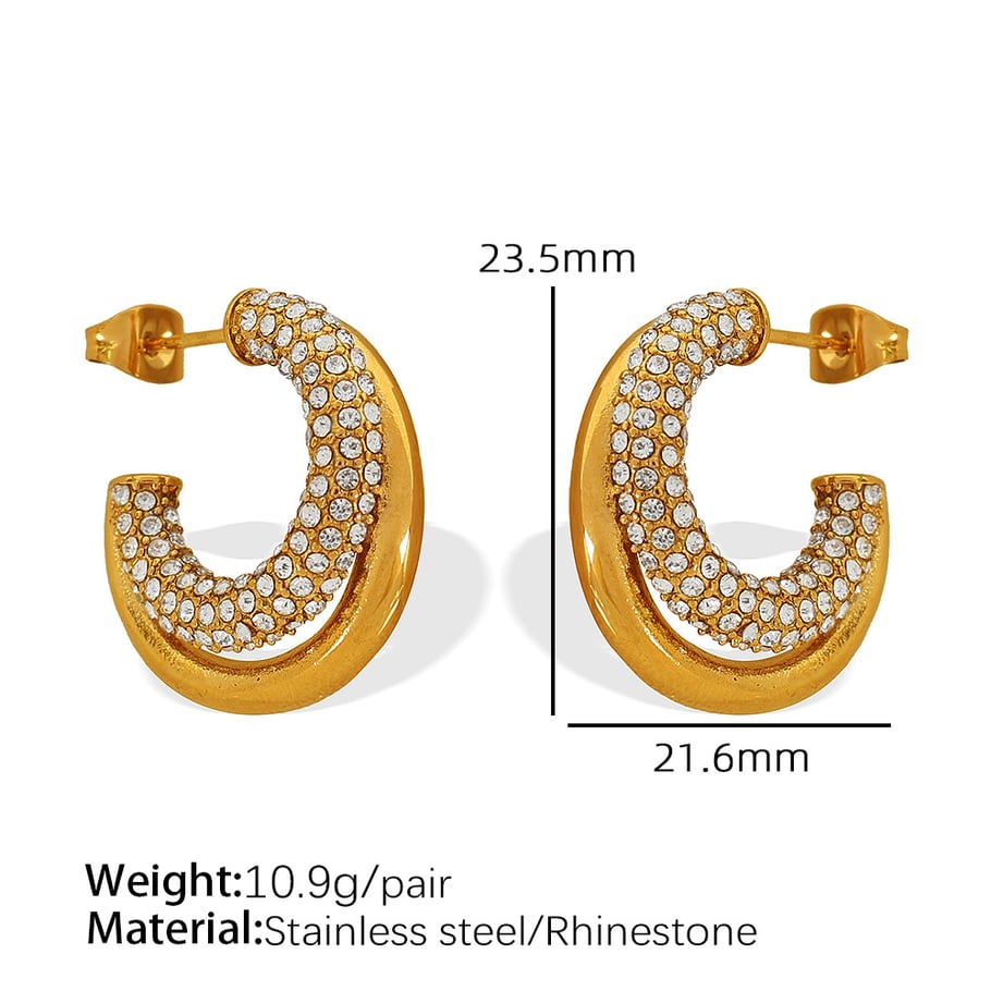 1 pair simple series classic geometric stainless steel gold plated rhinestone women hoop earrings h5Picture2