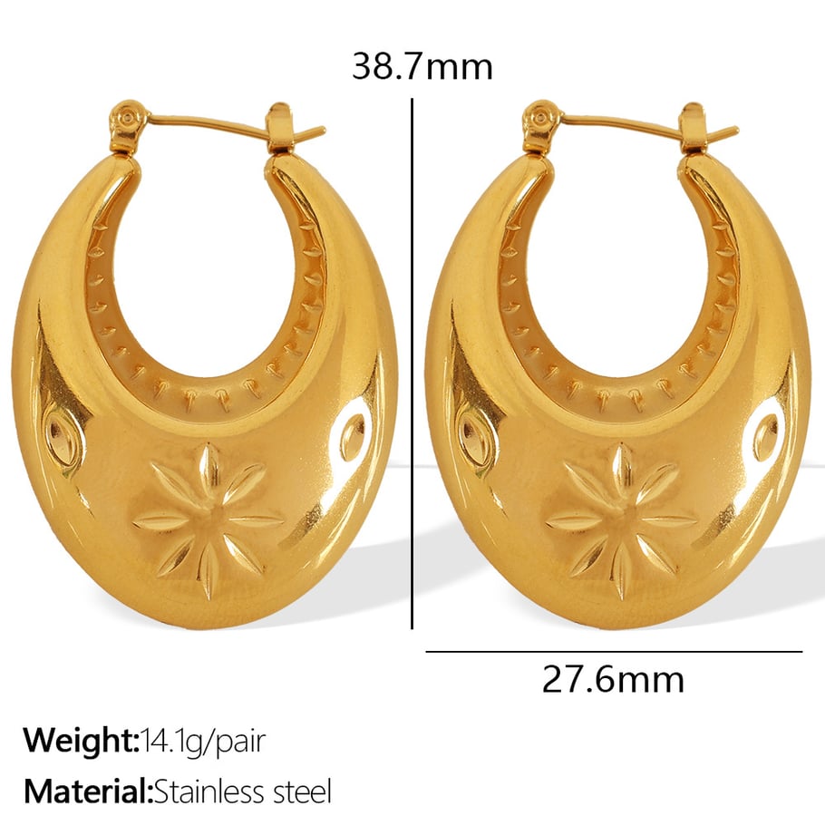 1 Pair Simple Series Retro Geometric Stainless Steel 18K Gold Plated Women Hoop Earrings Picture2