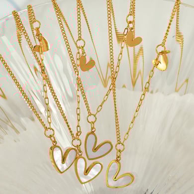 1 Piece Simple Series Simple Heart Stainless Steel 18K Gold Plated Shell Women Pendant Necklaces h5 