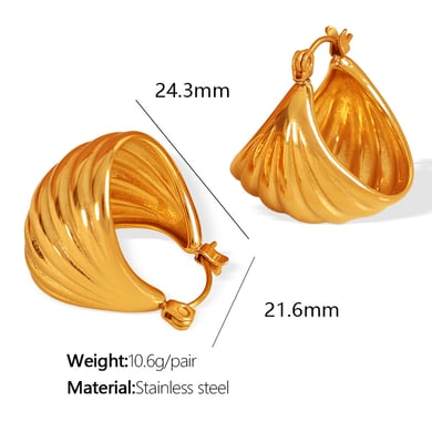 1 pair simple series classic solid color stainless steel  gold plated women hoop earrings h5 Picture2