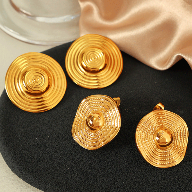 1 Pair Simple Series Retro Geometric Stainless Steel 18K Gold Plated Women Stud Earrings Picture2