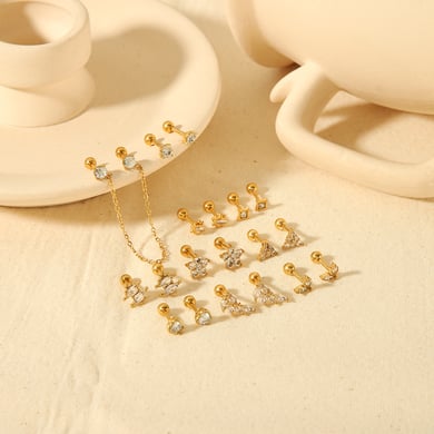 1 pair of exquisite and fashionable 18k gold-plated stainless steel geometric triangle star love zircon earrings for women's jewelry for daily wear h5 Picture2
