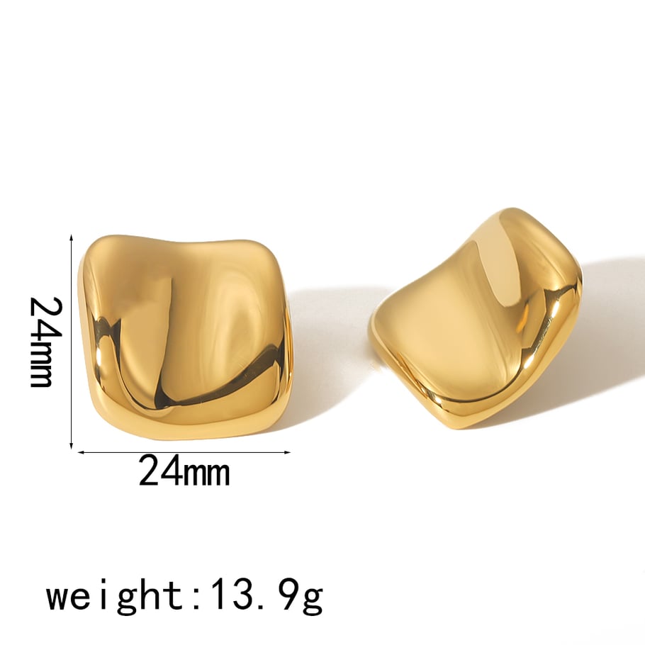 1 pair of simple classic 18k gold-plated stainless steel irregular arc square earrings for women's jewelry for daily wear Picture2