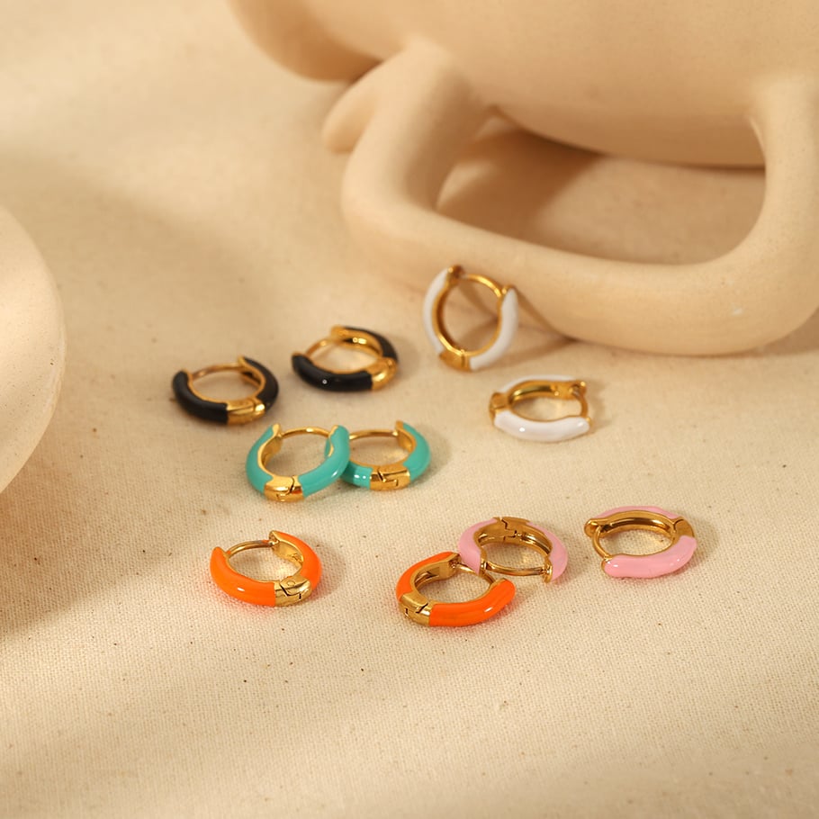 1 pair of sweet and fashionable 18k gold-plated stainless steel colorful oil drop earrings for women jewelry for daily wear Picture2