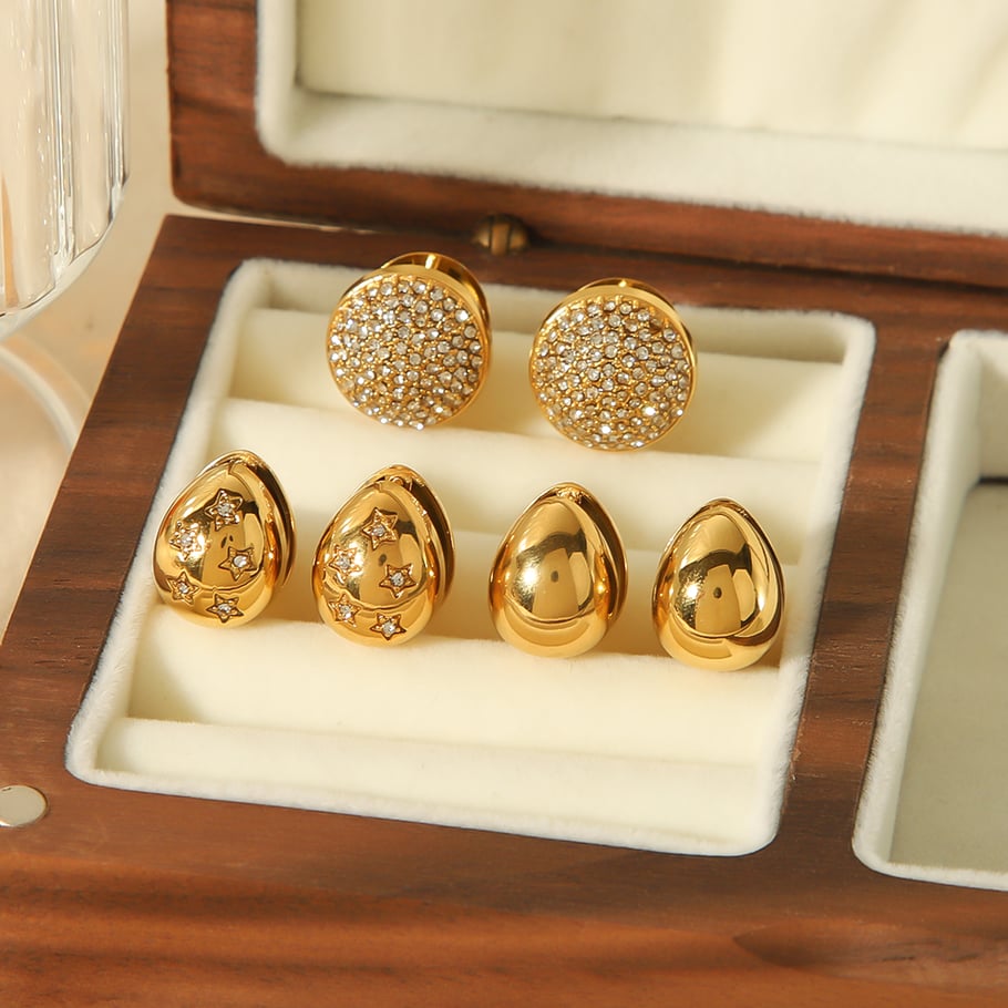 1 pair of fashionable classic 18k gold-plated stainless steel double-sided diamond geometric earrings for women's jewelry for daily wear Picture2