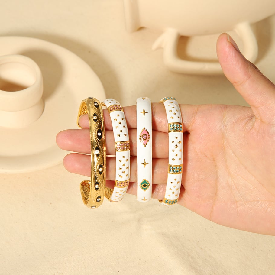 1 piece of elegant and fashionable 18k gold-plated stainless steel color drop oil inlaid zircon open bracelet for women's jewelry for daily wear Picture2