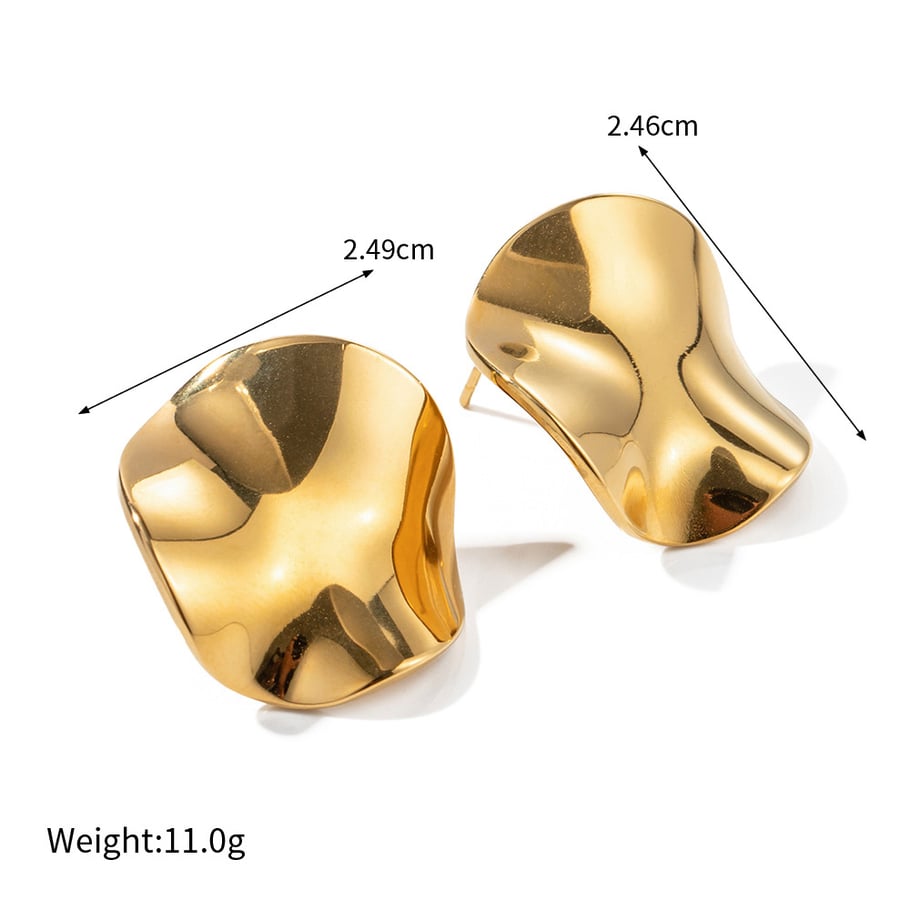 1 Pair Simple Style Glossy Irregular Round Shape Stainless Steel 18K Gold Plated Women's Stud Earrings Picture2