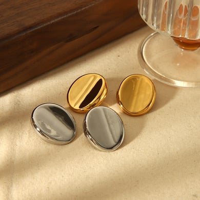 1 pair of simple classic 18k gold-plated stainless steel shiny oval earrings for women's daily wear h5 Picture2