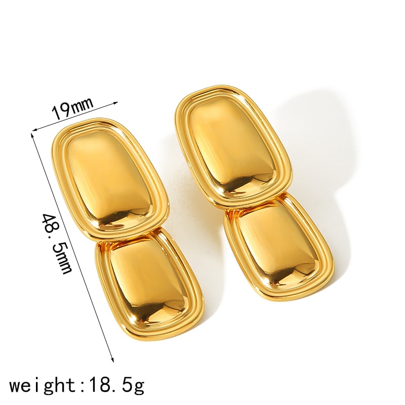 1 pair of personalized classic 18k gold-plated stainless steel glossy geometric rectangular pendant earrings for women's jewelry for daily wear Picture2