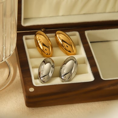 1 Paar kreative, klassische, glänzende, lange, ovale Ohrringe aus 18 Karat vergoldetem Edelstahl für Damenschmuck zum täglichen Tragen h5 Bild2