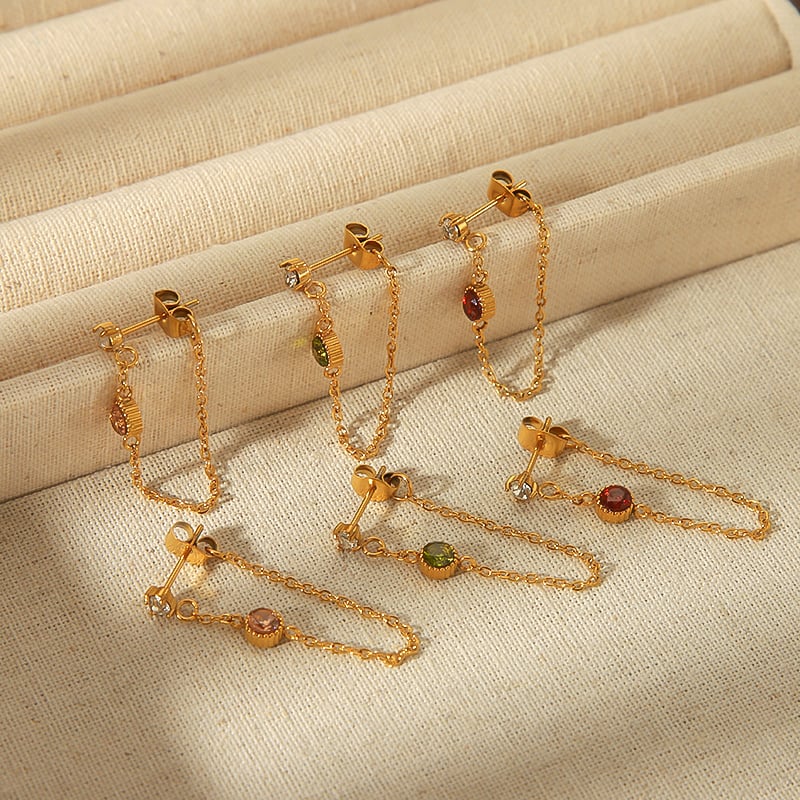 1 Paar exquisite und modische Quastenohrringe aus 18 Karat vergoldetem Edelstahl mit farbigen Diamanten für Damen zum täglichen Tragen Bild2