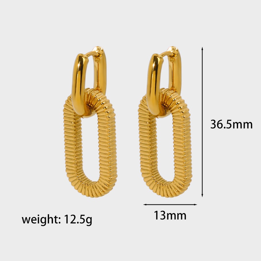 1 pair of creative and fashionable 18k gold-plated stainless steel geometric thread rectangular earrings for women for daily wear Picture2