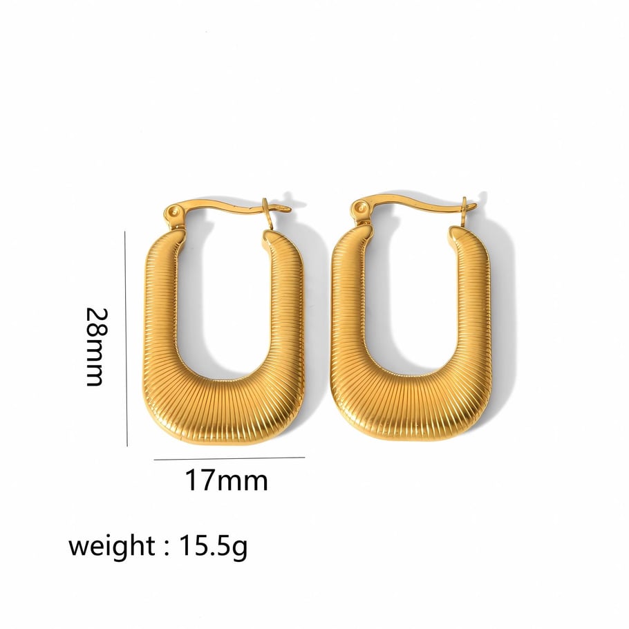 1 pair of classic fashion 18k gold plated stainless steel waterproof metal stripe earrings women's jewelry daily wear Picture2