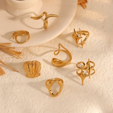 1 Paar Simple Series Einfache geometrische Edelstahl 18 Karat vergoldete Damen-Einzelringe h5 Bild2