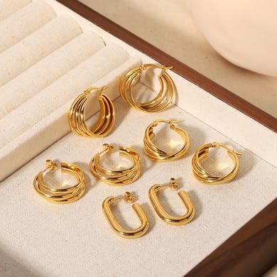 1 pair of simple classic 18k gold-plated stainless steel shiny multi-layer coil earrings for women's jewelry for daily wear h5 Picture2
