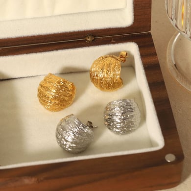 1 pair of creative and fashionable 18k gold-plated stainless steel irregular geometric texture spherical earrings for women's jewelry for daily wear h5 Picture2