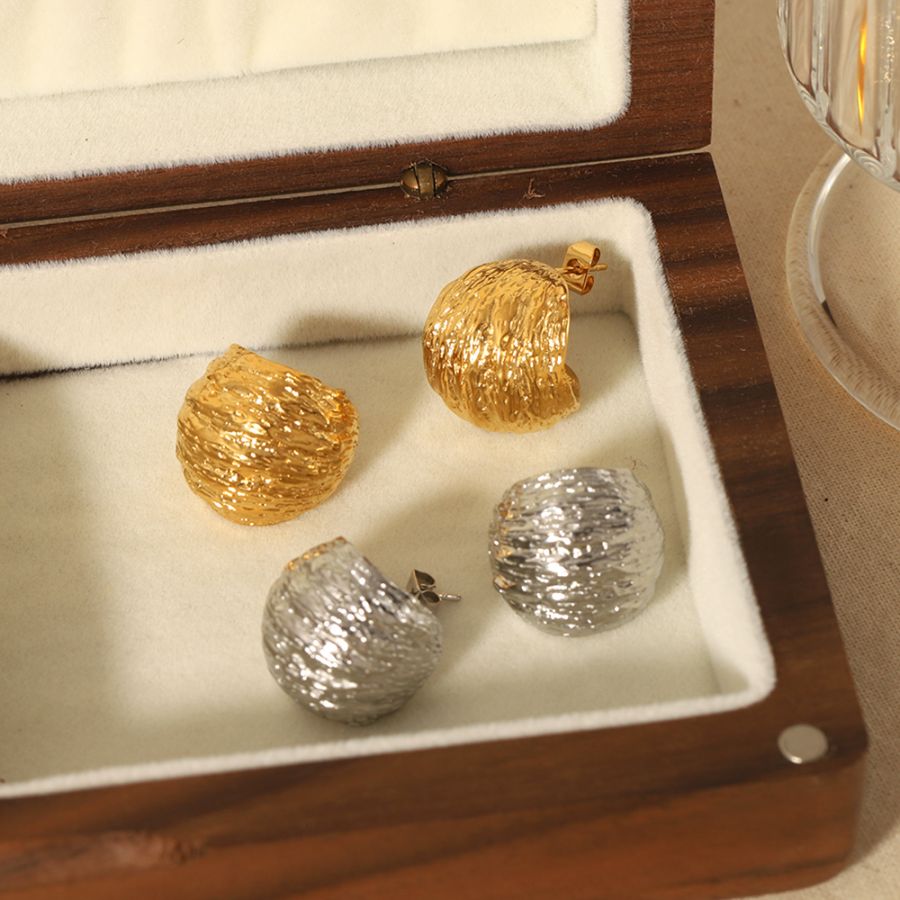 1 pair of creative and fashionable 18k gold-plated stainless steel irregular geometric texture spherical earrings for women's jewelry for daily wear Picture2