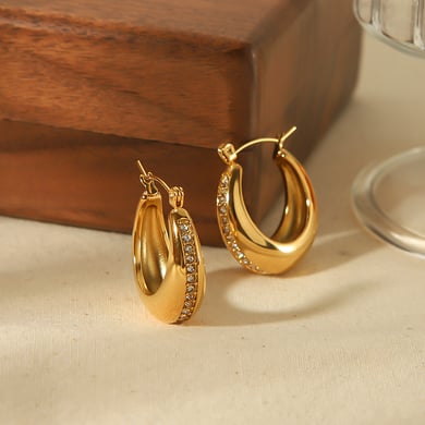 1 pair of classic fashion 18k gold-plated stainless steel polished diamond U-shaped earrings for women's jewelry for daily wear h5 