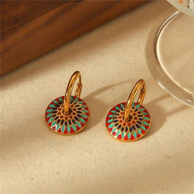 1 Paar modische, klassische Ohrringe aus 18 Karat vergoldetem Edelstahl im Vintage-Stil mit Tropfglasurfarbe für Damen, Schmuck für den Alltag h5 