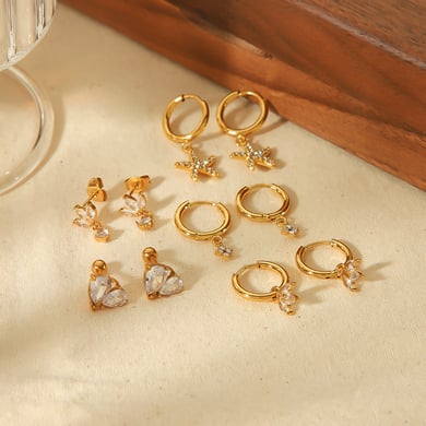 1 pair of exquisite and fashionable 18k gold-plated stainless steel with diamond flower pendant earrings for women's daily wear h5 Picture2