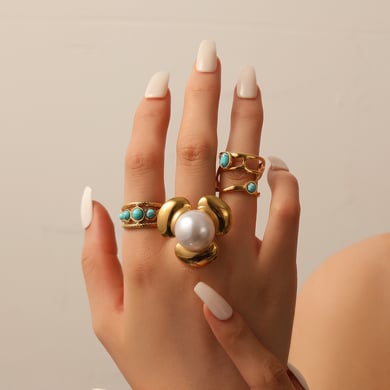 1 Pair Simple Series Daily Geometric Stainless Steel 18K Gold Plated Women Adjustable Rings h5 Picture2