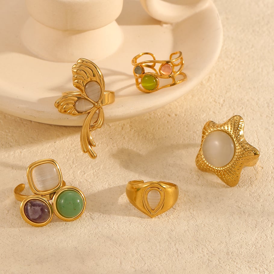 1 Pair Simple Series Daily Geometric Stainless Steel 18K Gold Plated Women Adjustable Rings Picture2