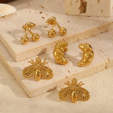 1 Pair Simple Series Daily Animal Stainless Steel 18K Gold Plated Women Stud Earrings h5 Picture2