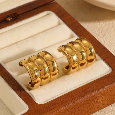 1 Pair Simple Series Daily Geometric Stainless Steel 18K Gold Plated Women Stud Earrings h5 