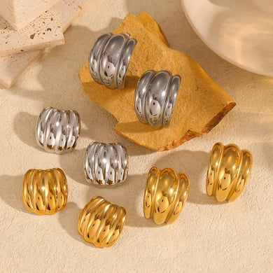 1 Pair Simple Series Simple Geometric Stainless Steel 18K Gold Plated Women Stud Earrings h5 Picture2